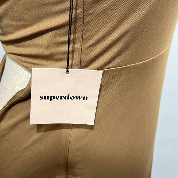 Superdown M Erla Cutout Maxi Slip Dress One Shoulder Brown High Slit Cocktail - Picture 5 of 11